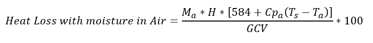 Heat loss with moisture in combustion air