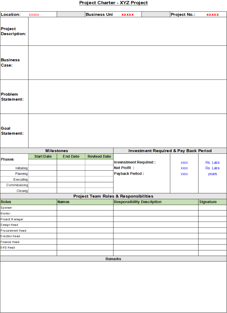 project charter format